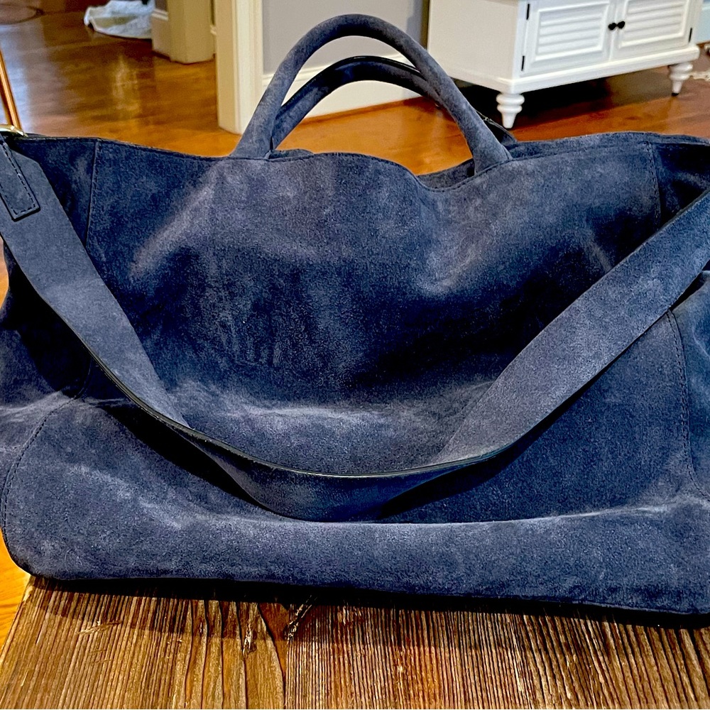 Mark and Graham navy suede tote